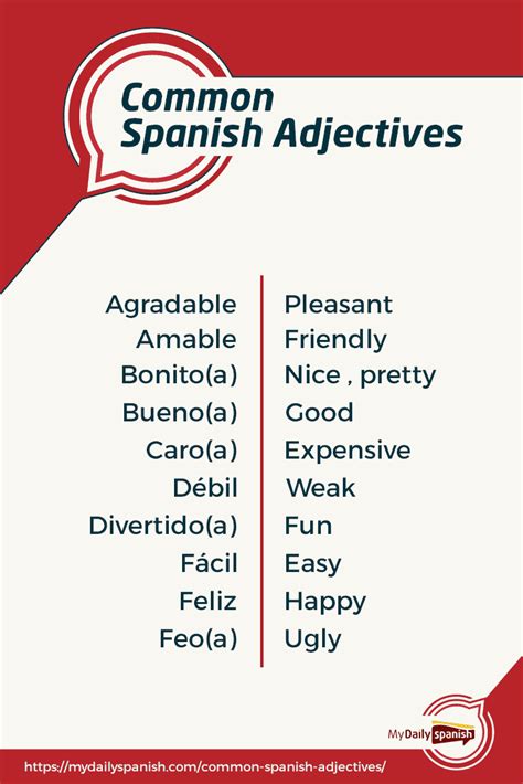 100 Most Common Spanish Adjectives [ Pdf] My Daily Spanish