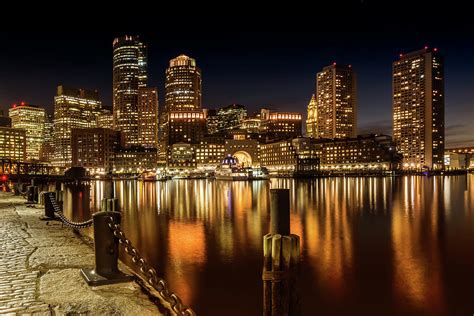 Boston Fan Pier Park And Skyline At Night Photograph By