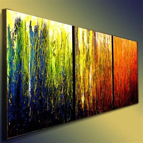 60 Abstract Art Deco Original Painting Acrylic Triptych 3 Canvases
