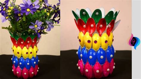 How To Make Flower Vase Of Recycled Plastic Spoons Simple Craft Idea