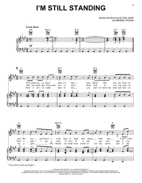 Im Still Standing Piano Sheet Music By Elton John Piano Voice Guitar