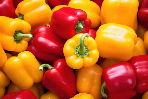 Red And Yellow Bell Peppers In Group Background Multiple Background
