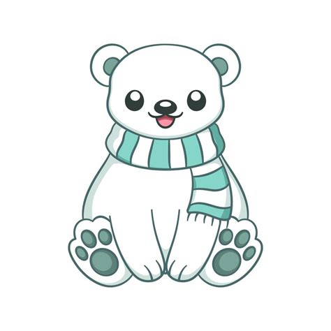 Cute Chibi Snow Polar Bear Wearing A Scarf Animal Cartoon Illustration