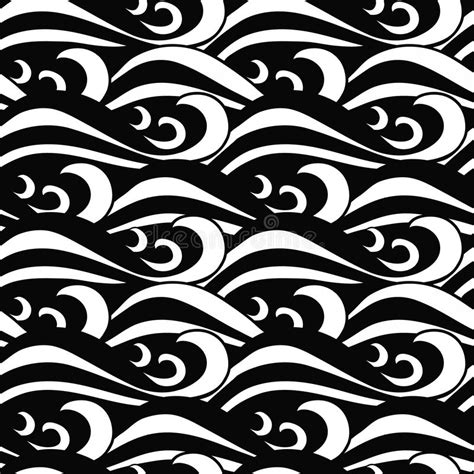 Hypnotic Seamless Black And White Sea Waves Pattern In Traditional