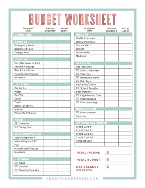 Budgeting Worksheets For Kids