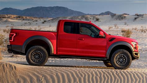 Ford F 150 Raptor Super Cab Pickup Red Car Is Standing On Desert Hd