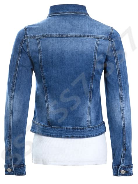 Womens Size 16 12 10 8 14 Stretch Fitted Denim Jacket Ladies Jean Jackets Blue Ebay