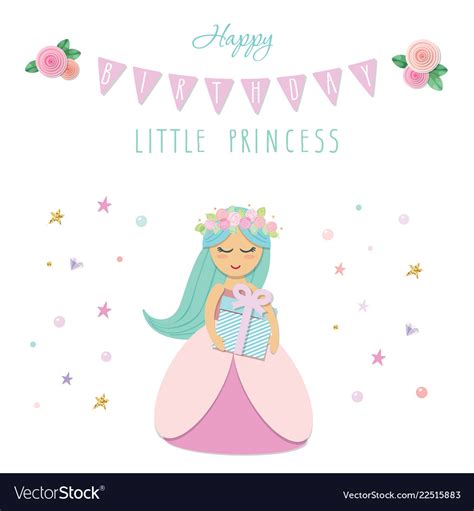 Cute Little Princess Birthday Card Template Vector Image