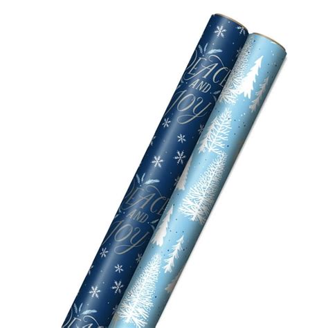 Hallmark Bulk Blue Holiday Wrapping Paper With Cut Lines On Reverse 2