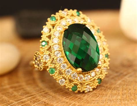 Turkish Handmade Sterling Silver Ring Emerald Silver Ottoman Ring