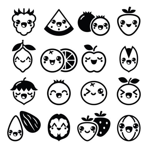 Conjunto De ícones De Personagens De Desenhos Animados Japoneses Kawaii
