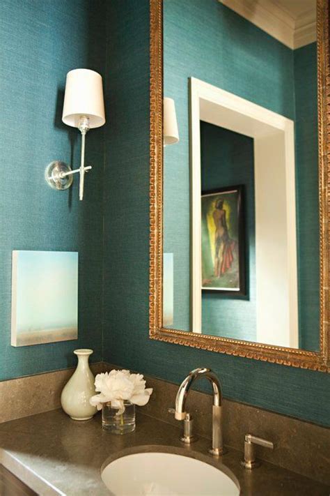 Turquoise Grasscloth In Powder Room Tim Barber Hillgrove Interiors