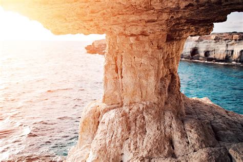 Sunset In Cyprus Mediterranean Sea Coast Sea Caves Near Ayia Napa