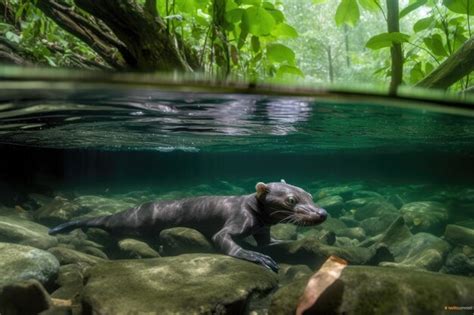 Premium Ai Image Otter Pup Swimming In Crystalclear Stream Surrounded