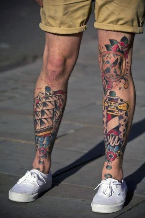 Traditional Leg Tattoos For Men Old School Design Ideas