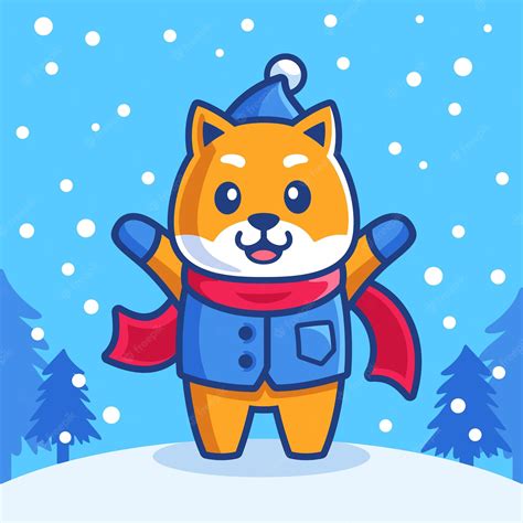 Premium Vector Cartoon Shiba Inu Dog In Winter Season
