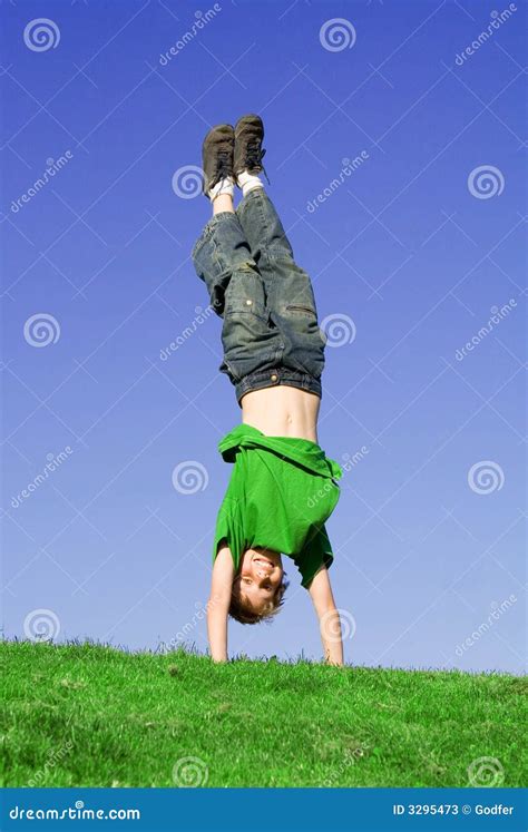 Happy Child Playing Handstand Stock Image Image Of Strong Twins 3295473