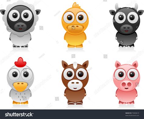 Vector Farm Animals Cartoon Set 2 Stock Vector 75069619