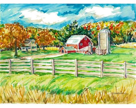 Rural Autumn 11x15 Original Painting Landscape Watercolor Etsy