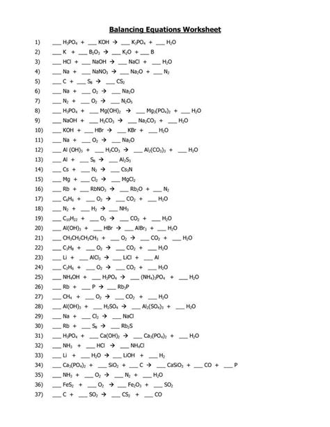 Balancing equations worksheet chemistry 1 from balancing chemical equations worksheet answer key, source: 33 Balancing Equations Worksheet Answers Chemistry - Worksheet Project List