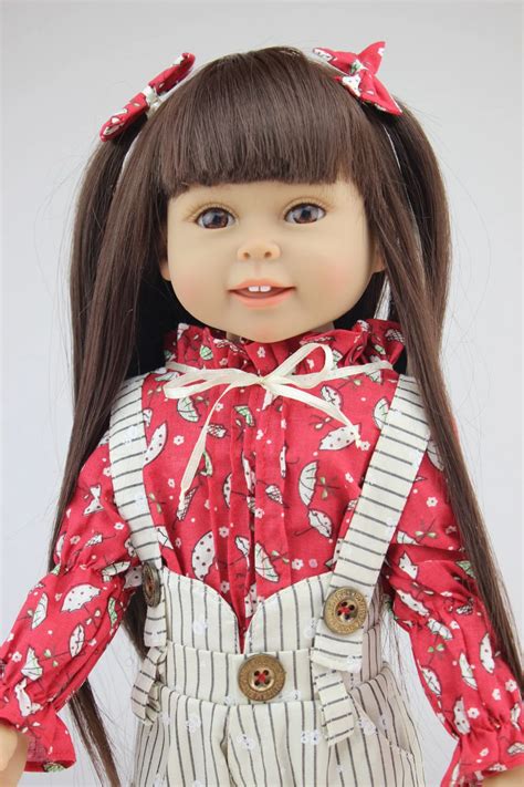 American Princess 18 Inch Vinyl Girl Dolls For Sale Brown Long Hair Cute Girl Reborn Handmade