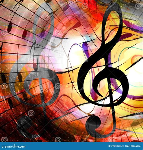 Music Notes And Clef In Space With Stars Abstract Color Background
