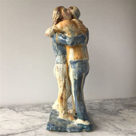 Hug Sculpture Ceramic Figure Art Couple Of Friends Statue Etsy
