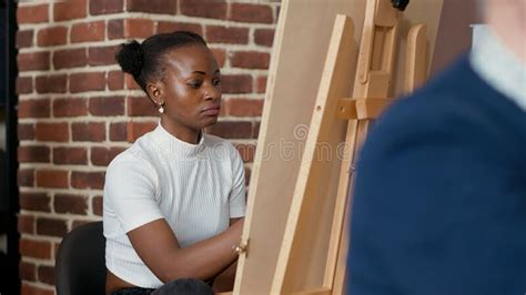 Future Artist Drawing Professional Sketch On Canvas With Easel Stock