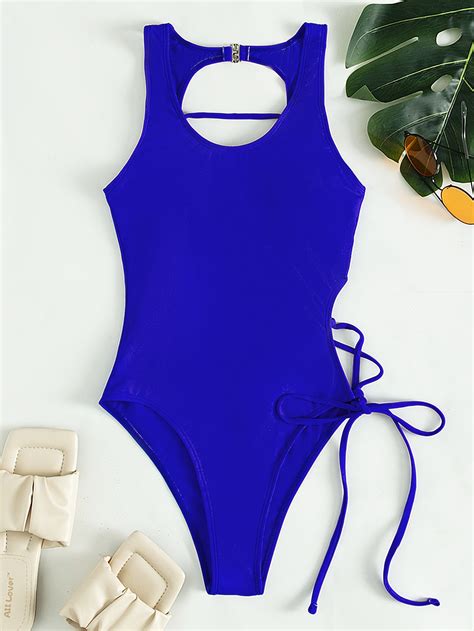 Lace Up One Piece Swimsuit Shein Usa
