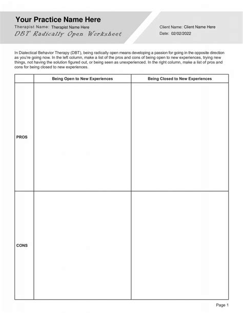 Radically Open Ro Dbt Worksheet Pdf Therapybypro Dbt Worksheets