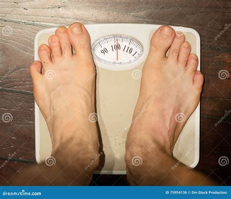Man Standing On Scales Stock Photo Image Of Legs Bathroom 75954136