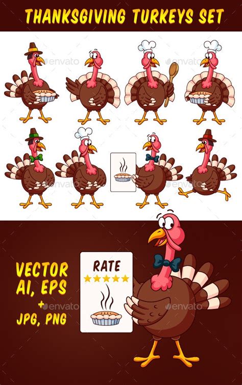 Thanksgiving Cartoon Turkeys Vector Set Vectors Graphicriver