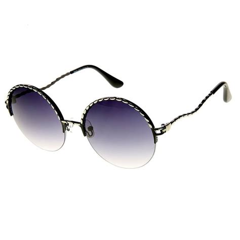 Zerouv Womens Oversized Semi Rimless Metal Round Sunglasses Silver