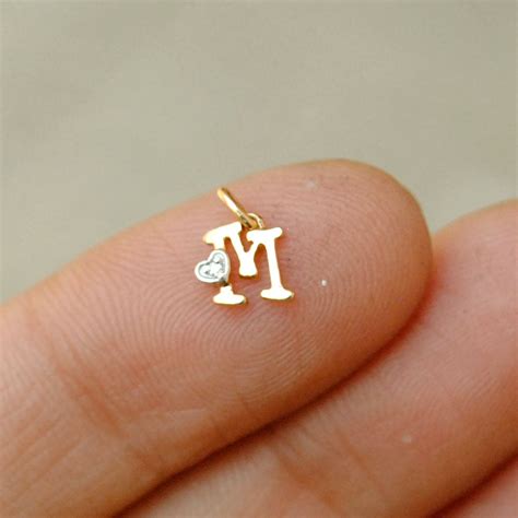 Tiny Initial Diamond Charm In 14k Gold Alphabet Heart Necklace Charm