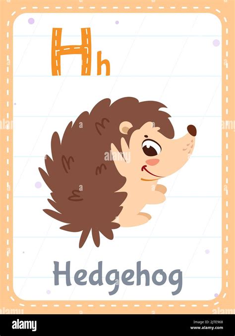 Alphabet Printable Flashcard With Letter H Cartoon Cute Hedgehog