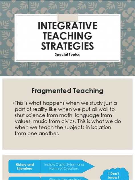 Its Integrative Teaching Strategies Pdf Lecture Inquiry