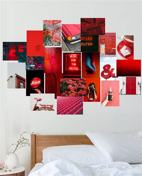 Red Aesthetic Wall Collage Kit Digital Download Dorm Room Etsy Red Room Decor Red Dorm Red