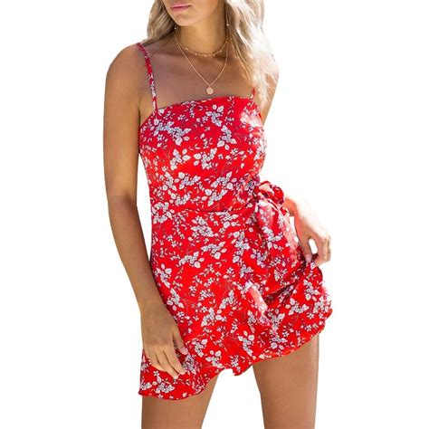 2018 Sexy Spaghetti Strap Dress Women Boho Floral Print Beach Dresses Summer Ruffle Backless