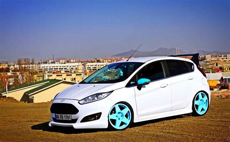 White Ford Fiesta Mk7 With Blue Elements And Big Rims Ford Sport Ford