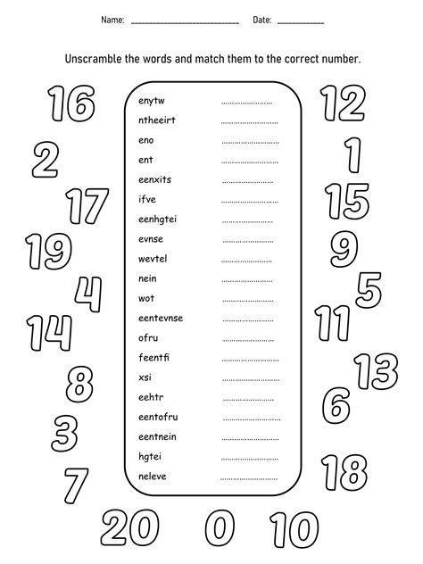Numbers 1 20 Worksheet For 1 French Numbers 0 20 Matching Words And