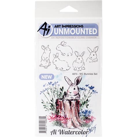 Art Impressions Watercolor Cling Rubber Stamps Bunnies Michaels