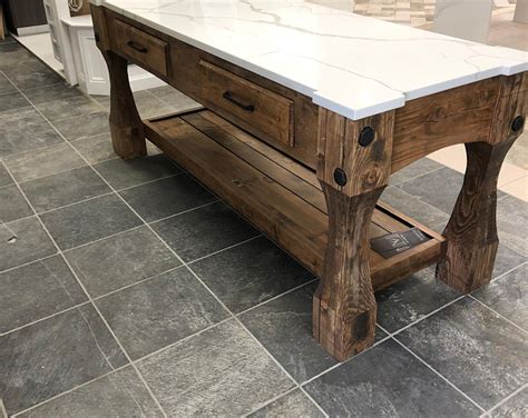 Barn Wood Kitchen Island With Quartz Top Made From Reclaimed Etsy In