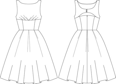 Dress Technical Flat Line Drawings Sketch Coloring Page Flat Drawings