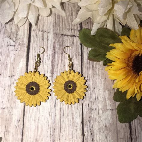 Sunflower Earrings Polymer Clay Sunflower Earrings Swarovski Etsy