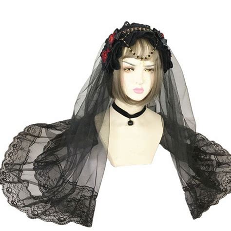 Black Lace VeilTwo Tier Gothic Lace Veil with HeadbandParty | Etsy