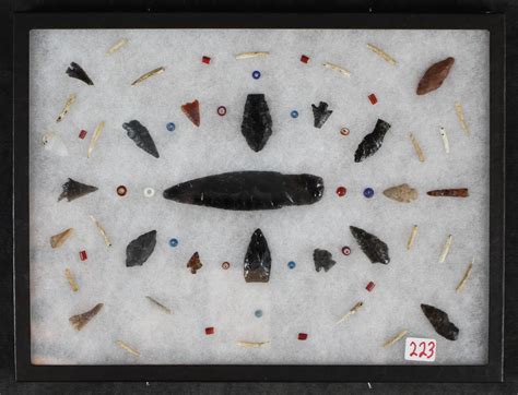 Lot Frame Of Native American Points And Artifacts