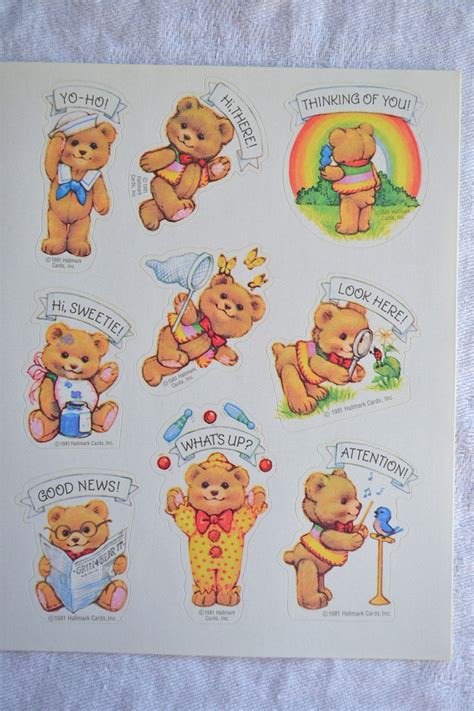 Vintage Stickers Hallmark Teddy Bears Rainbow A Sheet Of 9 Etsy