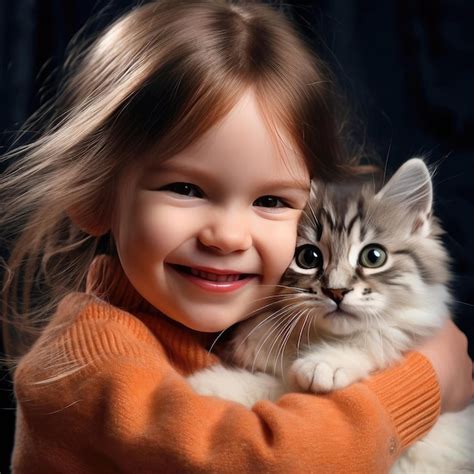 Premium Ai Image Little Smiling Girl Holding A Kitten