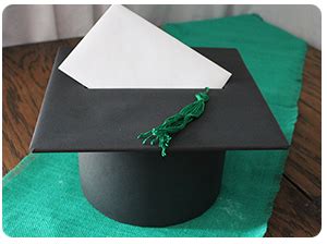 Create this graduation card box out of foamcore and a round basket or box. DIY Graduation Card Box