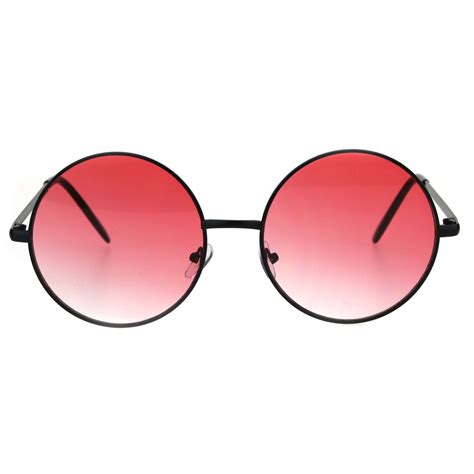 Sa106 Round Circle Lens Hippie Metal Rim Gradient Sunglasses Black Red